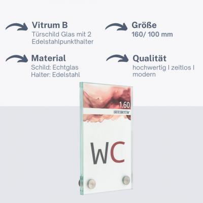 Türschild VITRUM B , Glasschild, Büroschild, 160 100 mm